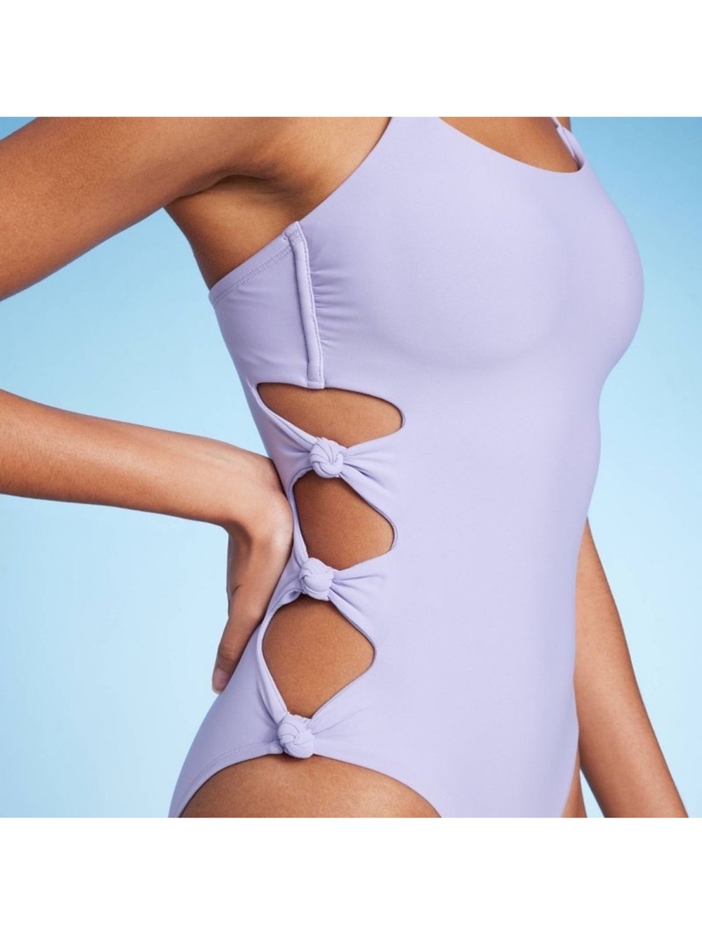 Women's Cut Out Knotted One Piece Swimsuit - Shade & Shore Lilac Purple Small